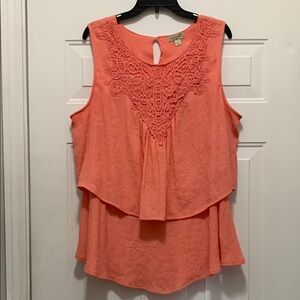 3/$15 One World Size XXL Coral Peach Sleeveless Lace Top